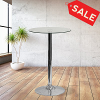 Flash Furniture CH-3-GG 23.75" Round Glass Table with 41.75"H Chrome Base